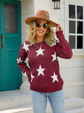 Angel Wings Star Round Neck Dropped Shoulder Sweater - Hovatok