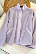 Double Take Snap Down Contrast Fleece Jacket with Pockets - Hovatok