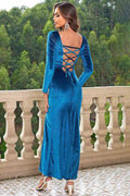 Tie Back Long Sleeve Slit Dress - Hovatok