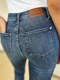 Judy Blue Full Size Mid Waist Distressed Slim Jeans - Hovatok