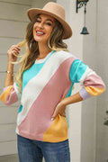 Angel Wings Color Block Round Neck Long Sleeve Sweater - Hovatok