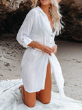 Button Up Roll-Tab Sleeve Cover-Up - Hovatok
