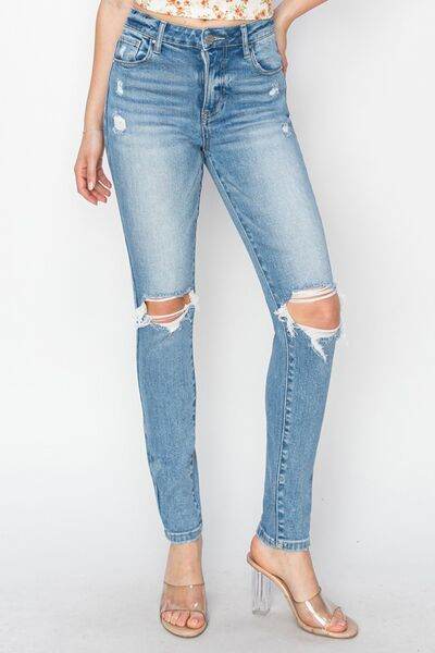 Risen Full Size High Rise Knee Distressed Skinny Jeans - Hovatok