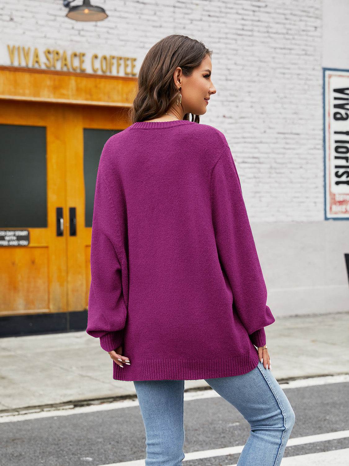 Round Neck Ribbed Trim Sweater - Hovatok