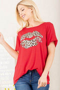Heimish Full Size Leopard Lip Round Neck Short Sleeve T-Shirt Plus Size - Hovatok